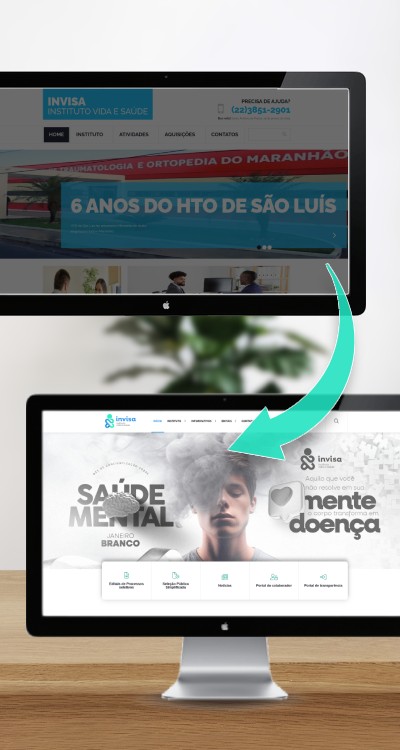 Comparação do site antigo e do novo